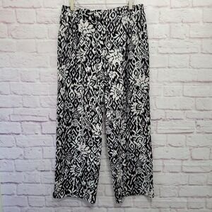 Soho Apparel Wide Leg Trouser Pants Women 1X Black Pink Abstract Comfy Boho